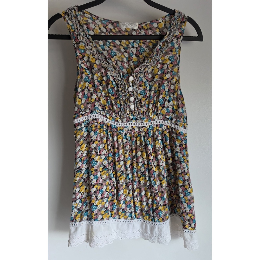 Forla Paris Floral Top Sleeveless V-Neck Boho Casual Blouse Camisole Lace